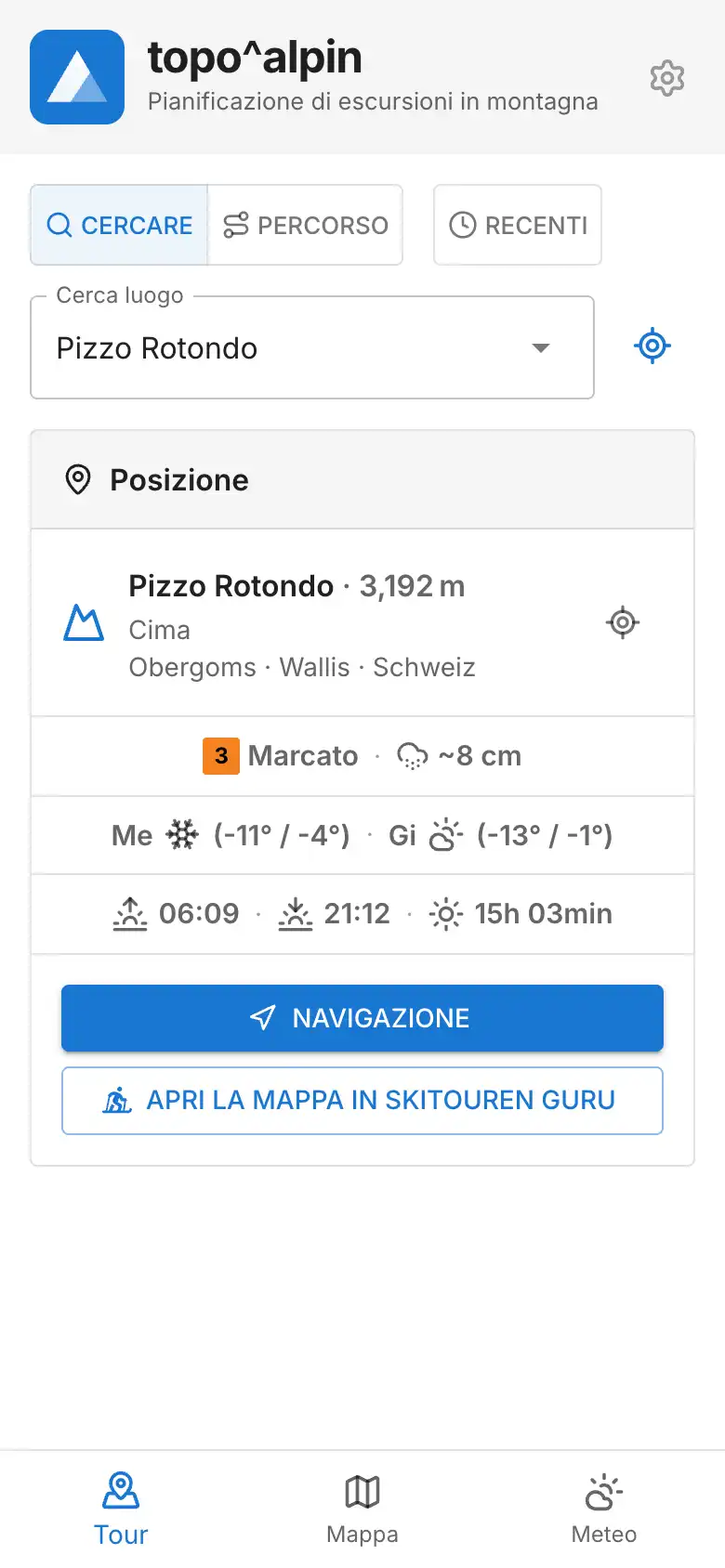Panoramica con mappa e meteo