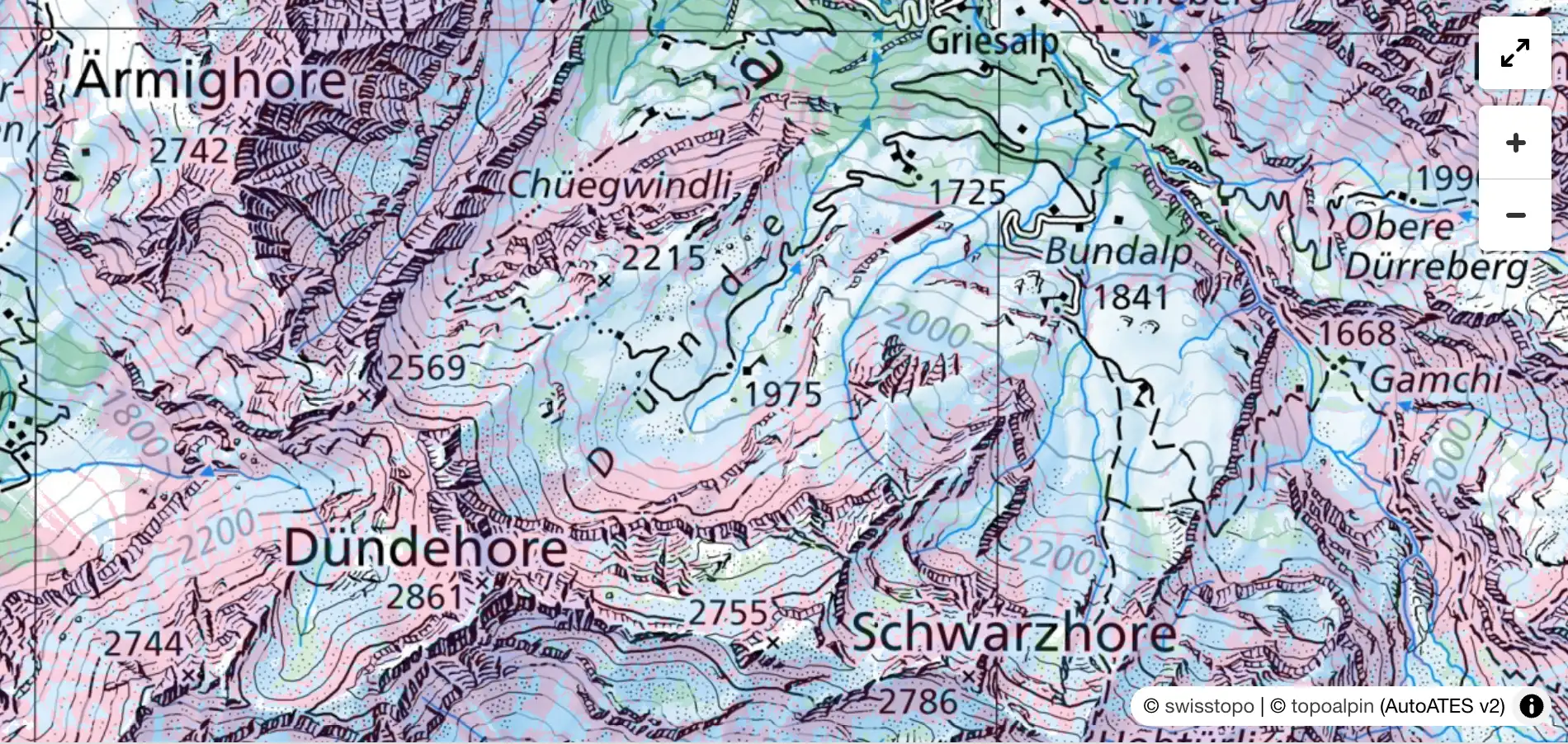 ATES Lawinengelände-Karte – Bundstock Region