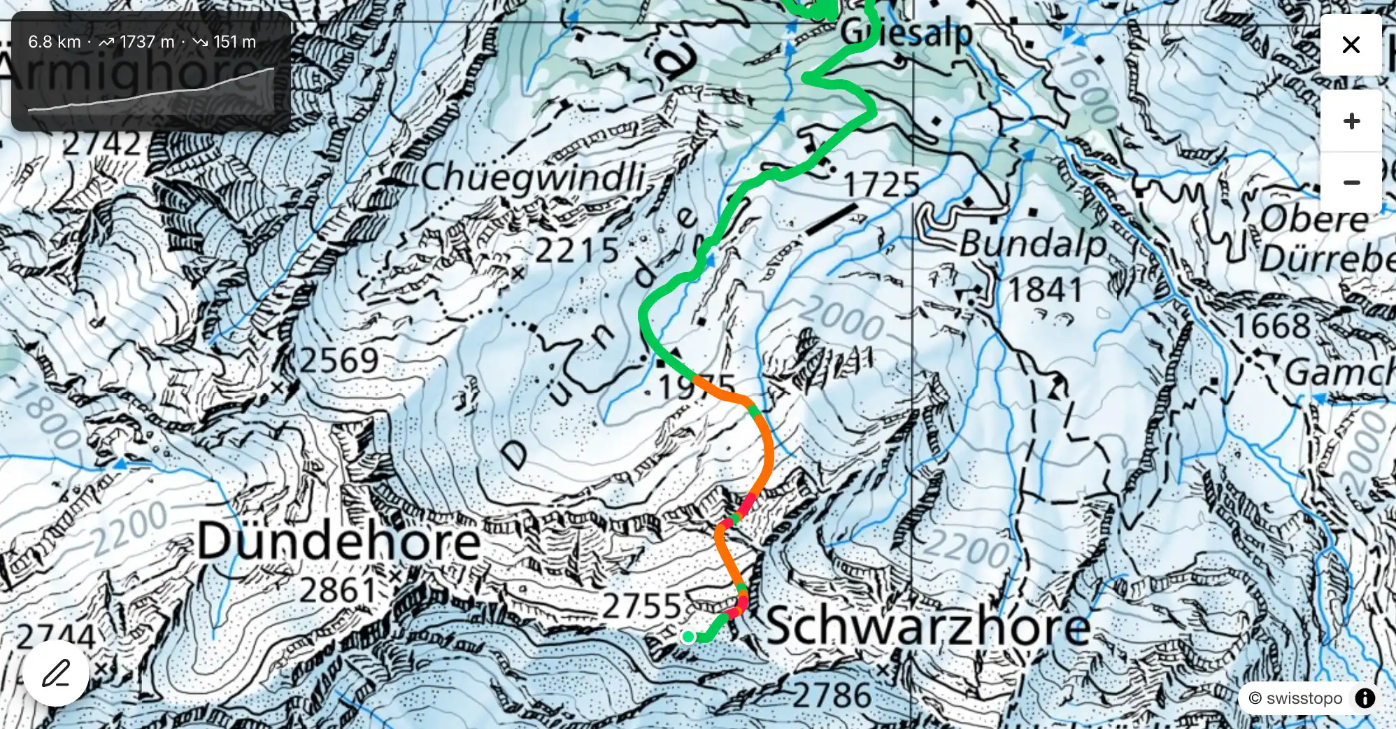 Tour-Check Karte mit farbiger Routenbewertung